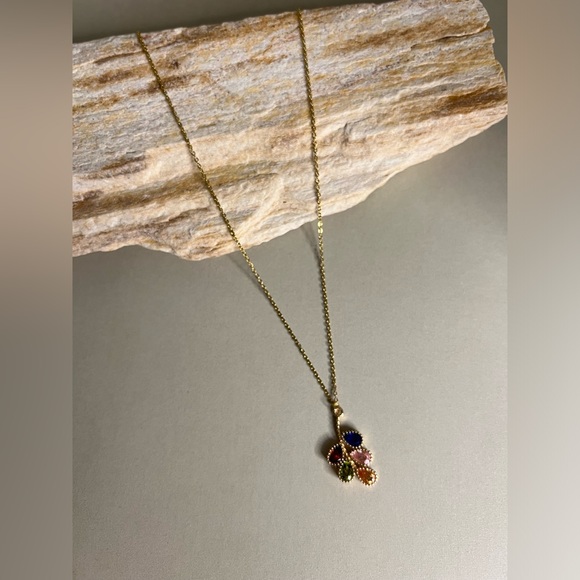 Colorful Cubic Zirconia Leaf Pendant Necklace- Trendy Stylish Gold Leaf Necklace - Picture 6 of 13